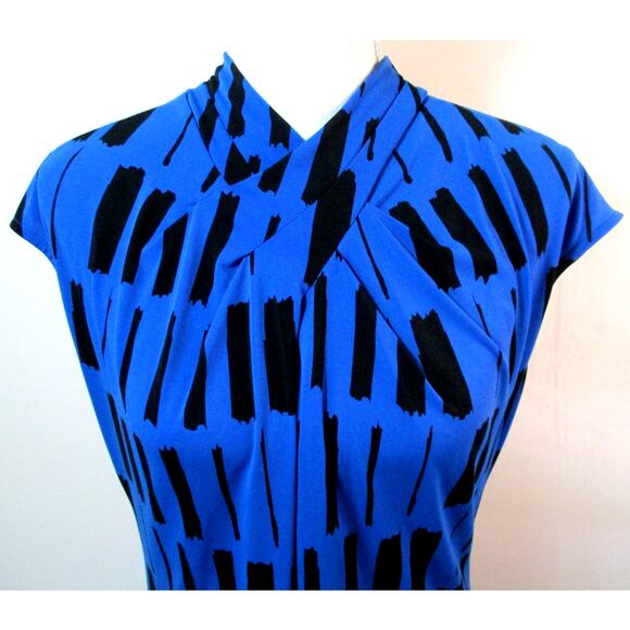 Worthington Women's Cap Sleeve Blue & Black Stretch Shirt Size Large - Picture 2 of 9